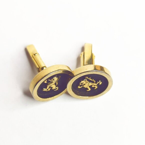 Vintage Swank Gold & Black Lion Crest Cufflinks - Picture 2 of 5